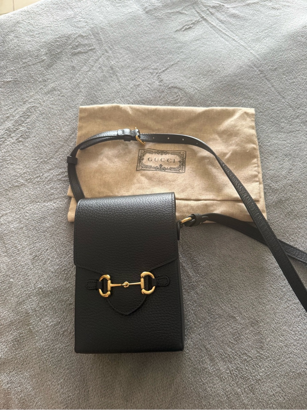 Gucci Horsebit 1955 Vertical Mini Phone Crossbody Bag – Black Leather